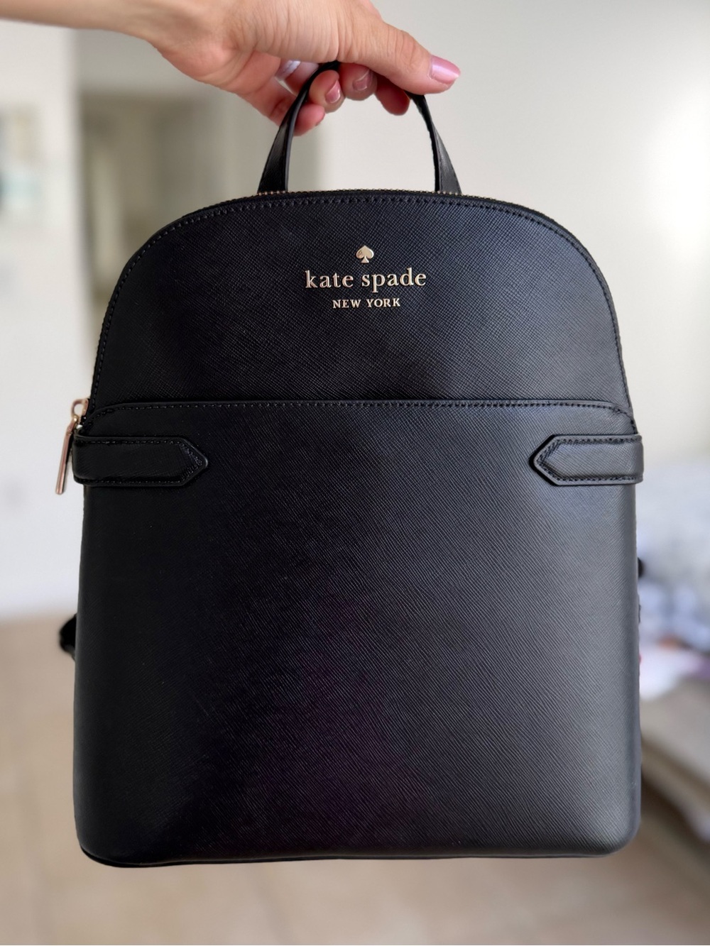 Kate Spade Staci Saffiano Leather Dome Backpack Black MSRP $329